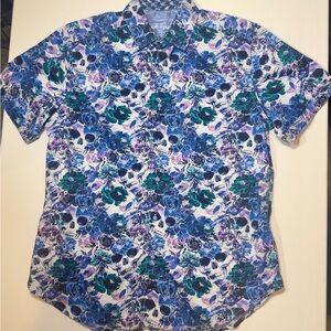 Robert Graham Short-Sleeve Floral & Skull Print Button-Down in Blue Teal Purple